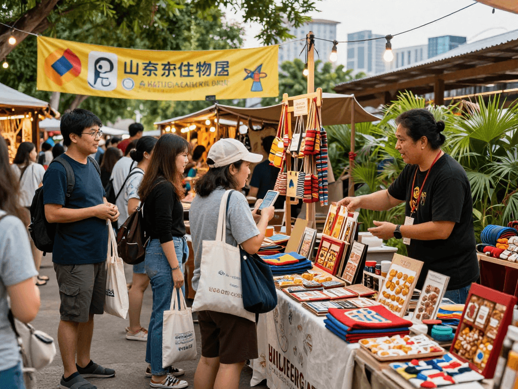 Vibrant shopping scene at ROKOK88 local market supporting artisanal products.