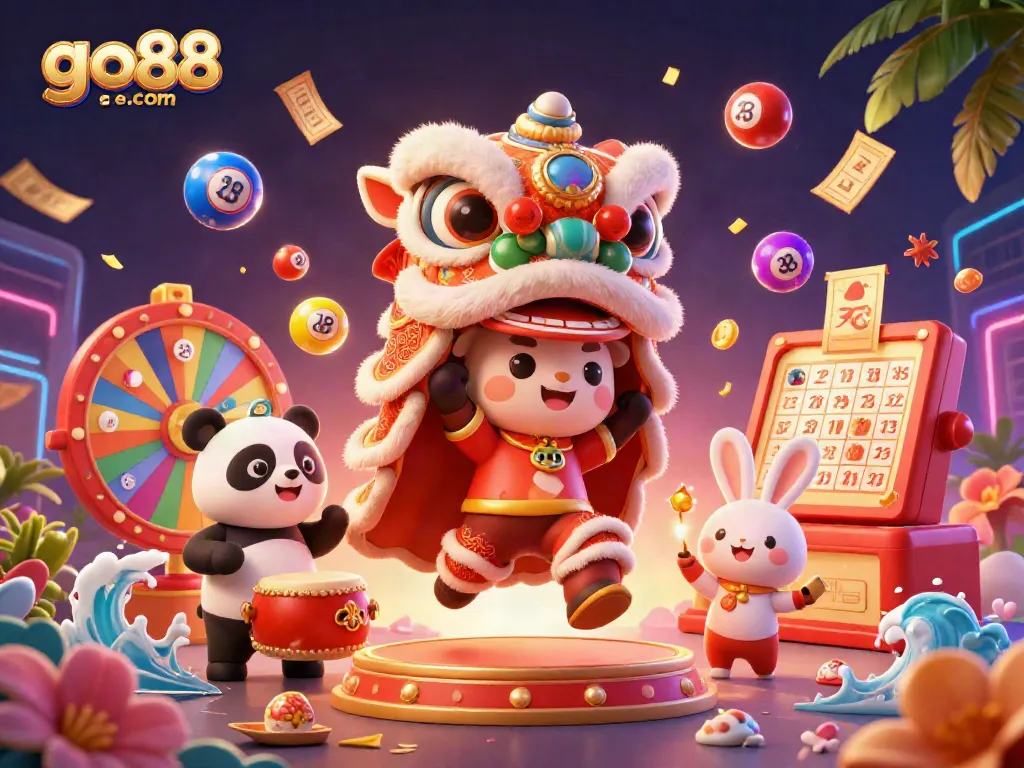 Experience exciting lottery thrills with vibrant characters in a dynamic scene of go88 com.