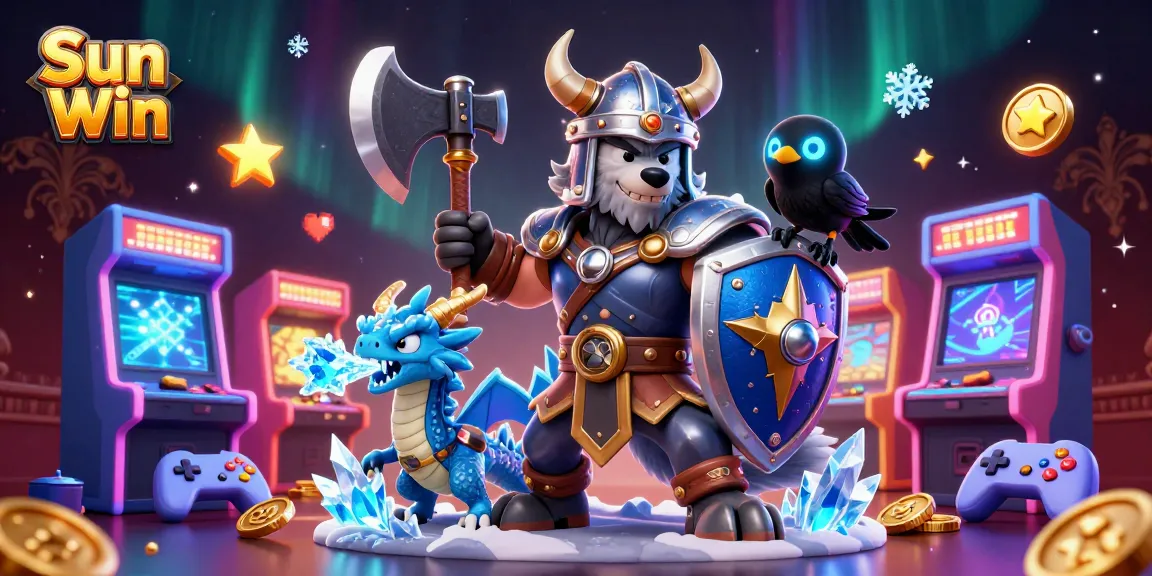 Engage in thrilling gameplay with Sun Win's 3D wolf warrior and dragon in an arcade filled with games.