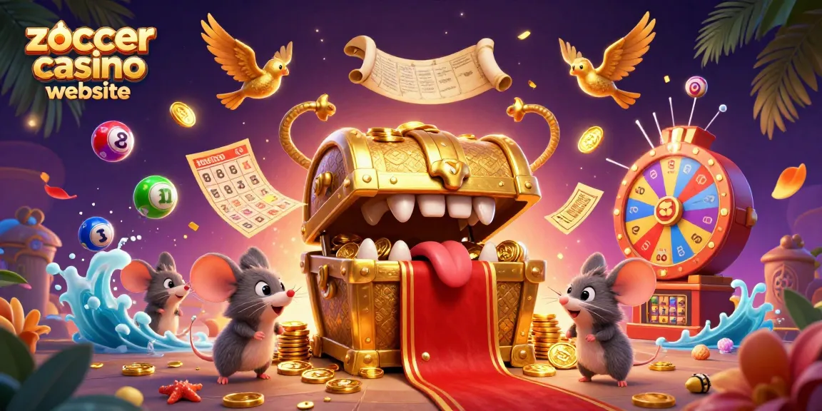 Discover exciting winnings at zoccer casino website with vibrant gaming elements and a dynamic treasure scene.